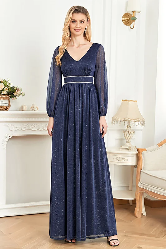 Elegant Long Sleeves Navy Mother of the Bride Dress