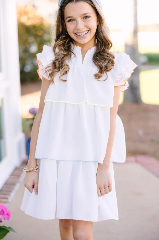 Girls: Colorblock Trim Ruffle Dress