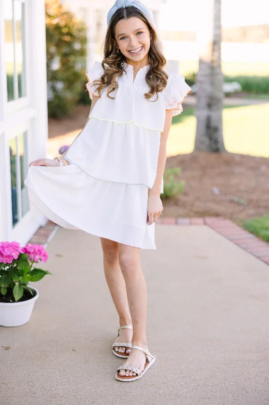 Girls: Colorblock Trim Ruffle Dress