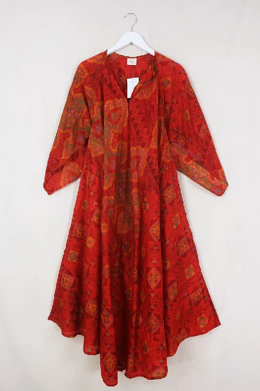 Goddess Dress - Burnt Orange Buds - Vintage Silk - Free Size