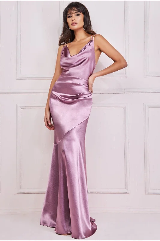 Goddiva Cowl Neck With Strappy Back Satin Maxi - Blush