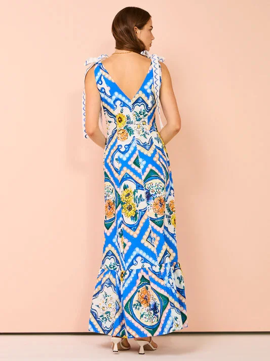 Hire BY NICOLA Adoncia Tie Shoulder Maxi Dress In Azure Floral