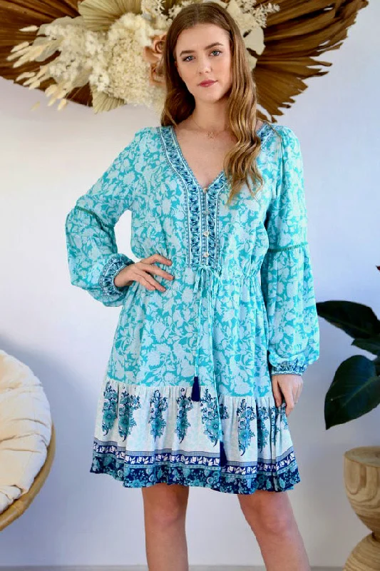 Jamilla Long Sleeve Mini Dress - Aqua