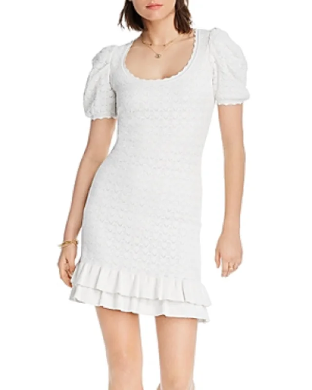 LINI Women's Rebecca Knit Ruffled Hem Casual Dress, White, Small