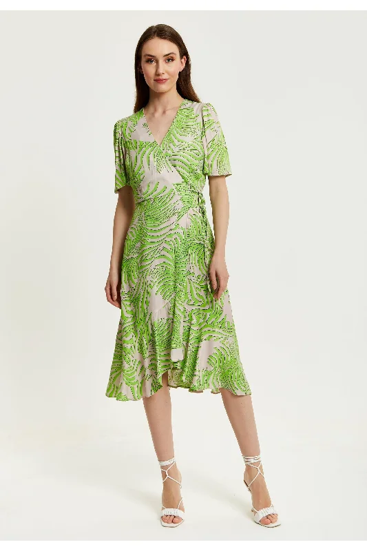 Liquorish Tropical Print Midi Wrap Dress