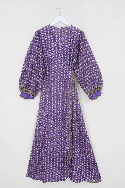 Lola Wrap Dress - Midnight Purple Strawflowers - Size S/M