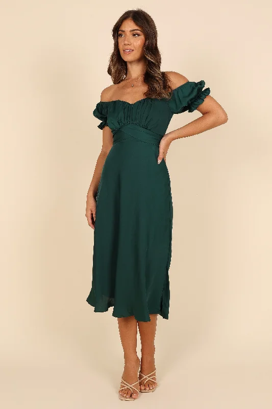 Mickenna Sweetheart Frill Midi Dress - Emerald