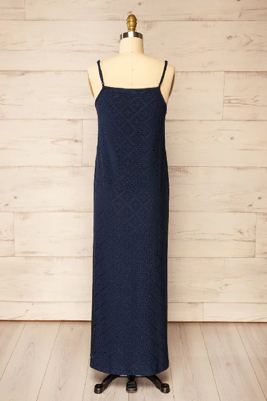 Miraflores Navy | Straight Cut Maxi Dress w/ Openwork