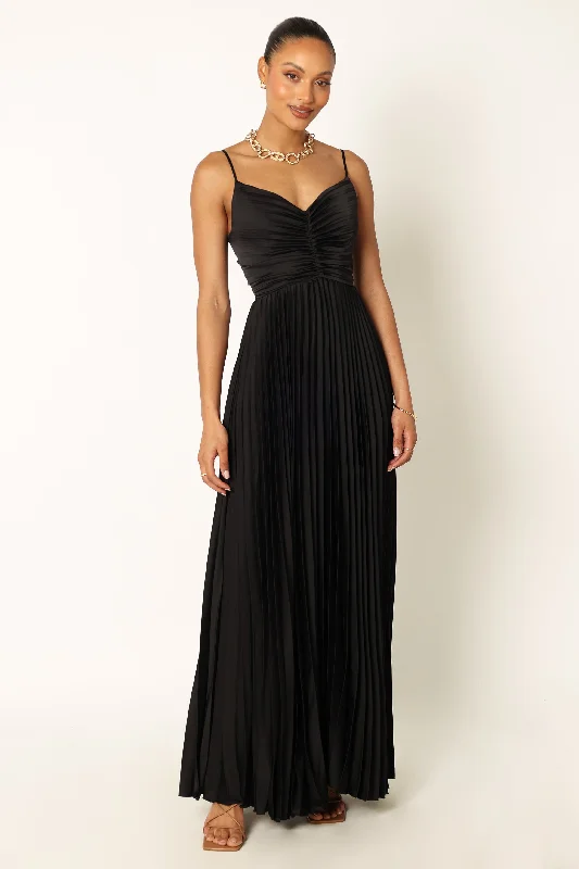 Naira Pleated Maxi Dress - Black