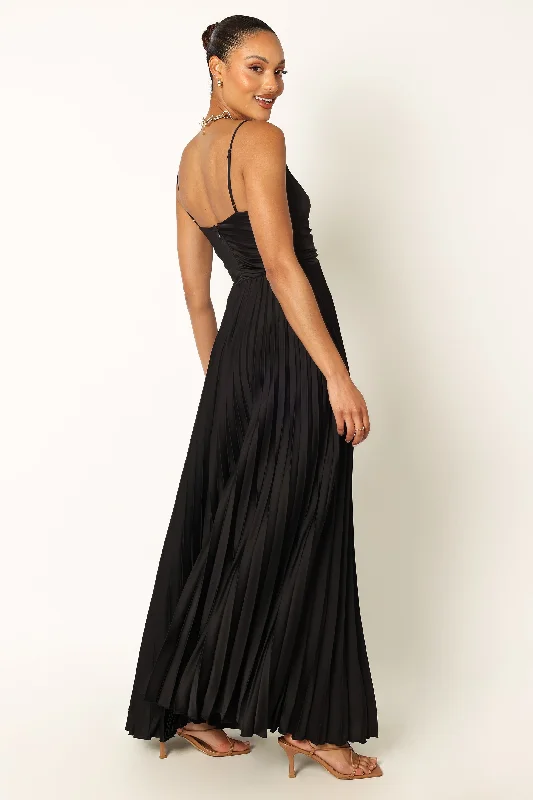 Naira Pleated Maxi Dress - Black