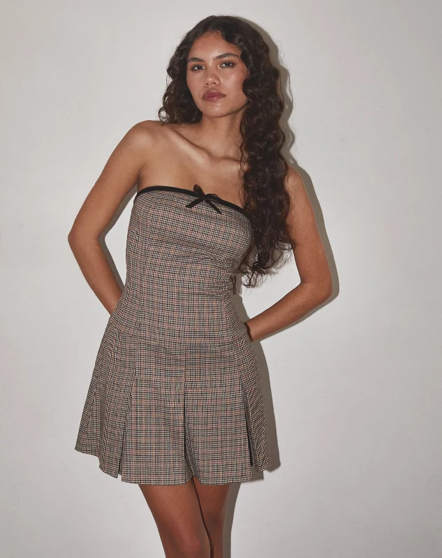 Panola Mini Dress in Micro Check Brown