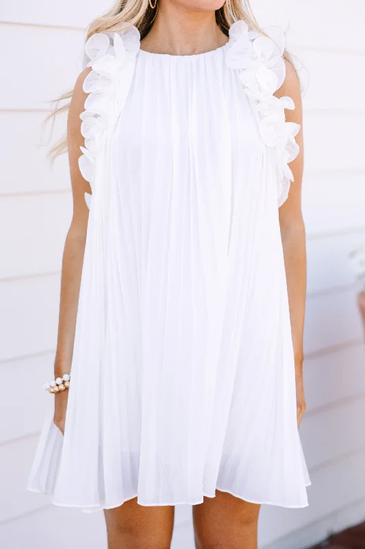 Party Central White Pleated Babydoll Dress