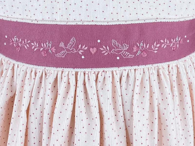 Pink Velvet Cerise Dress - Love Fluttering Embroideries