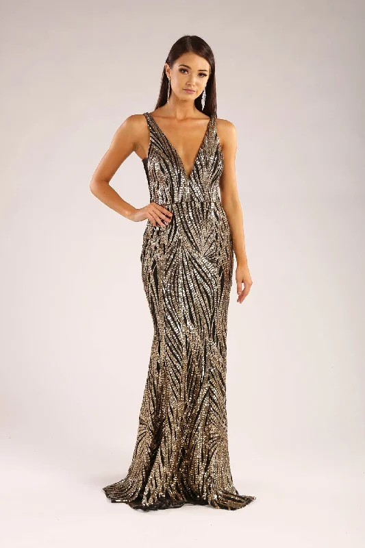 Sapphira Sequin Gown - Gold & Black