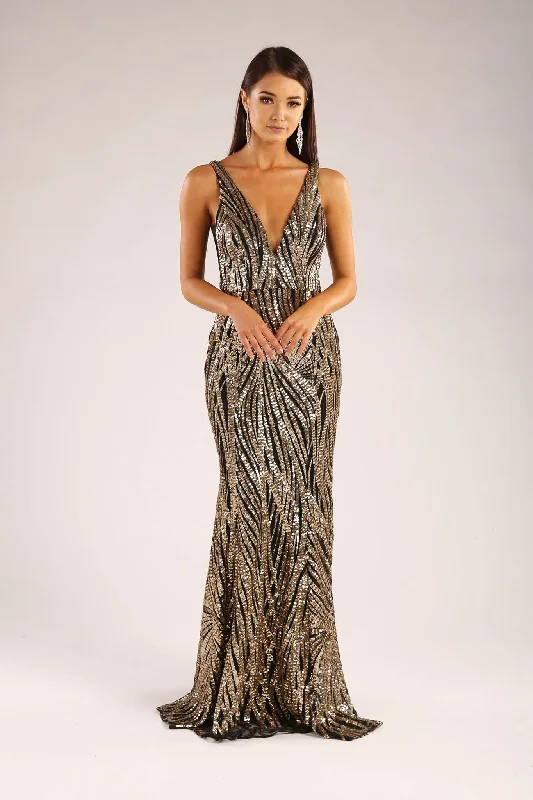 Sapphira Sequin Gown - Gold & Black