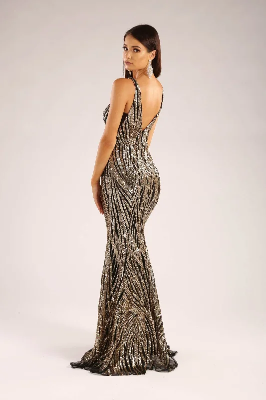 Sapphira Sequin Gown - Gold & Black