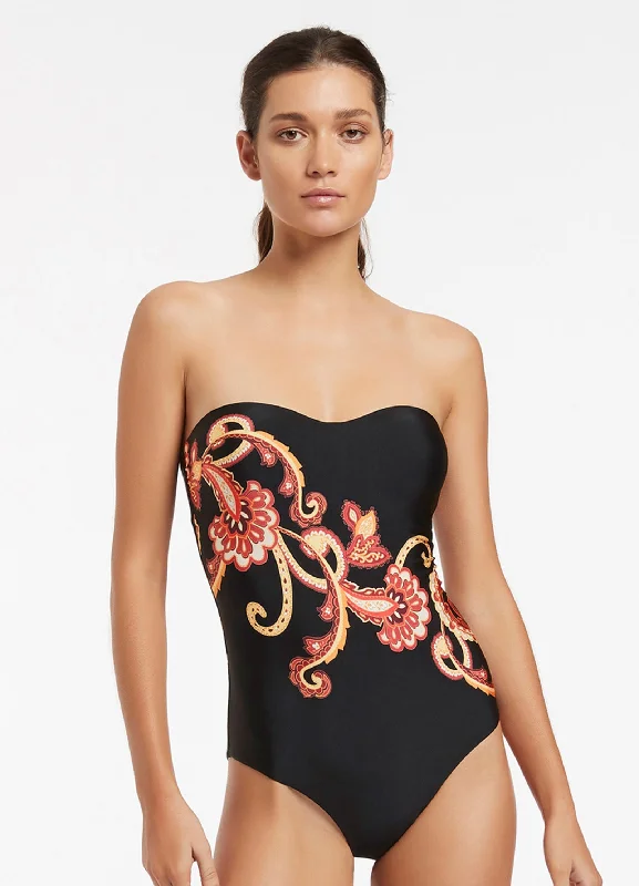 Silk Road Bandeau One Piece - Black