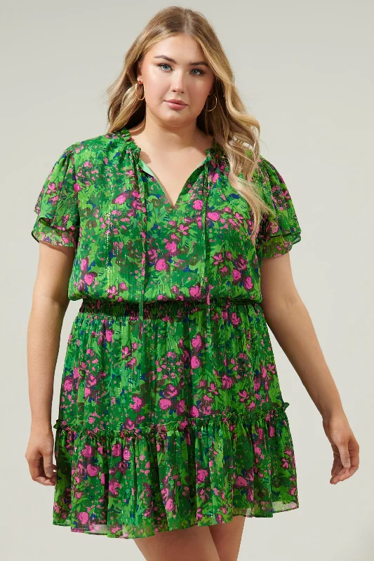 Sugarplum Floral Bumble Ruffle Mini Dress Curve