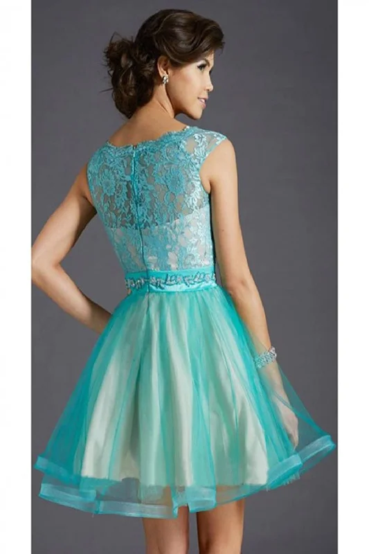 Teal Lace Cap Sleeves Short Beaded Homecoming Dress K66