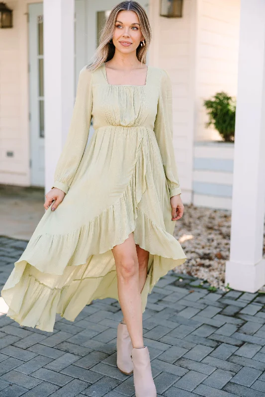 With Ease Olive Green Ruffled Maxi Dress