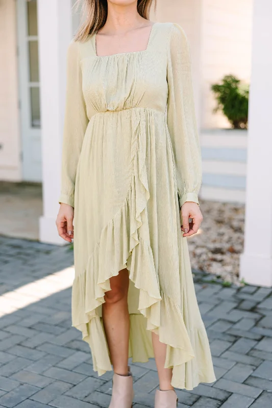 With Ease Olive Green Ruffled Maxi Dress