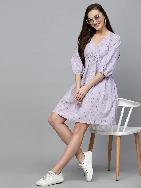 Woven Design Cotton Blend Flared dress