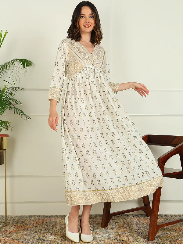 Flared Printed Viscose Rayon Dress