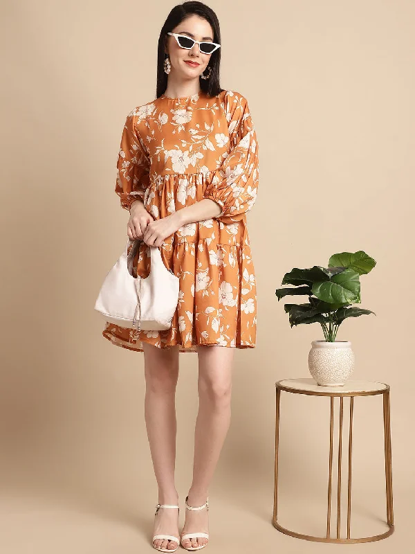 women Mustard Printed A-Line Dress