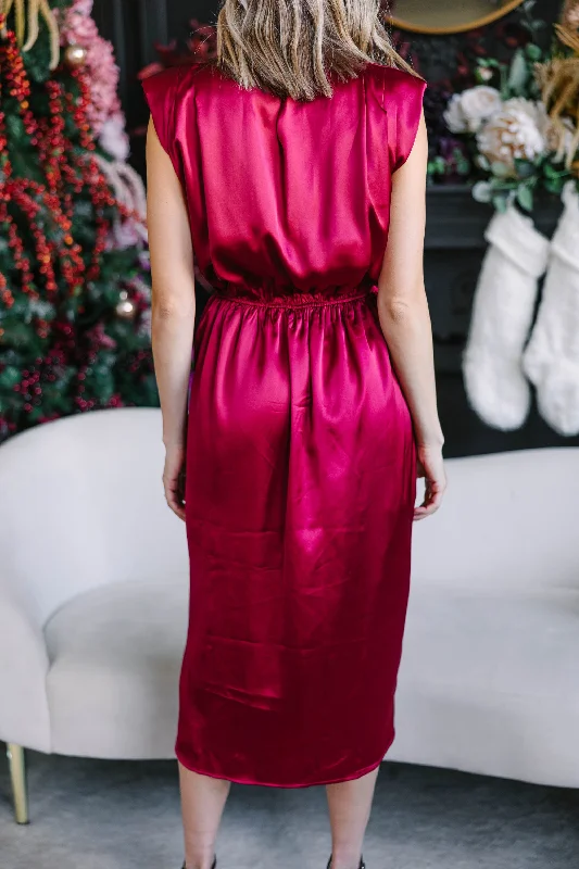 All Eyes On You Ruby Red Satin Midi Dress