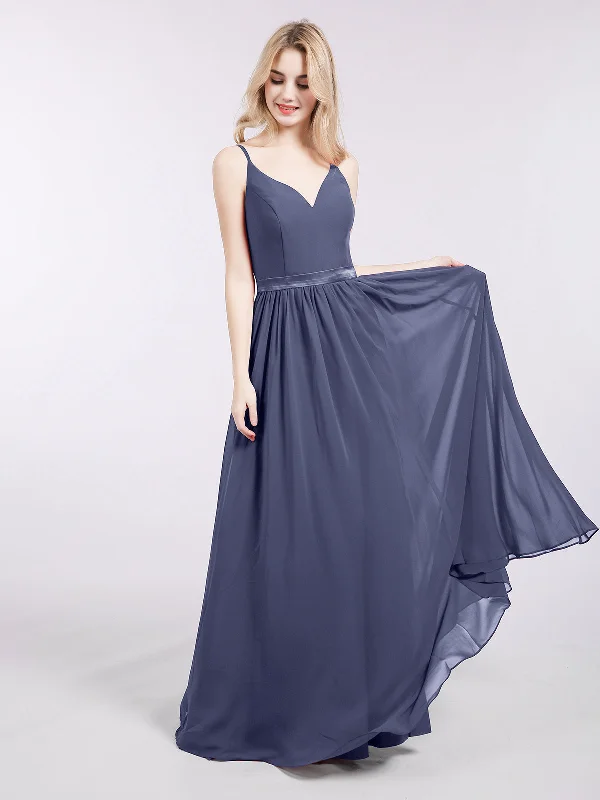 Spaghetti Strap Chiffon Bridesmaid Dress-Stormy