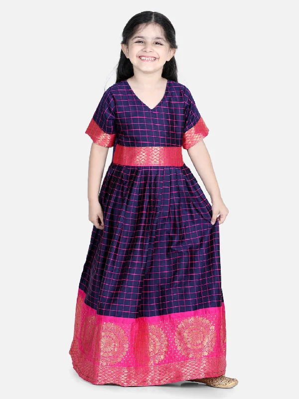 Girl's Blue Color Silk South Indian Party Gown  - NOZ2TOZ KIDS