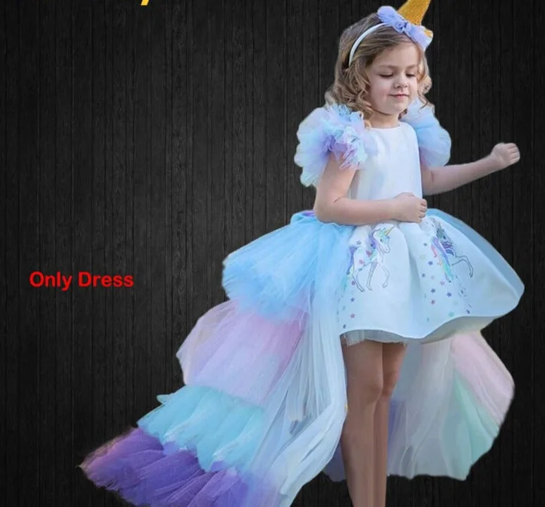 Sixsr Christmas Girls Unicorn Dress with Long Tail + Wings Wig Hairband Baby Girl Princess Birthday Party Ball Gown Kids Horse Clothes