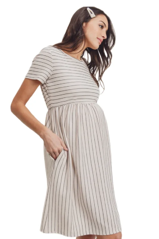 Striped Maternity Babydoll Maternity Dress in Black or Ivory Style 1995