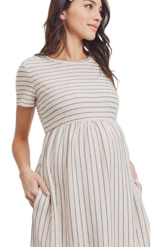 Striped Maternity Babydoll Maternity Dress in Black or Ivory Style 1995