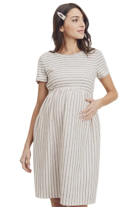 Striped Maternity Babydoll Maternity Dress in Black or Ivory Style 1995