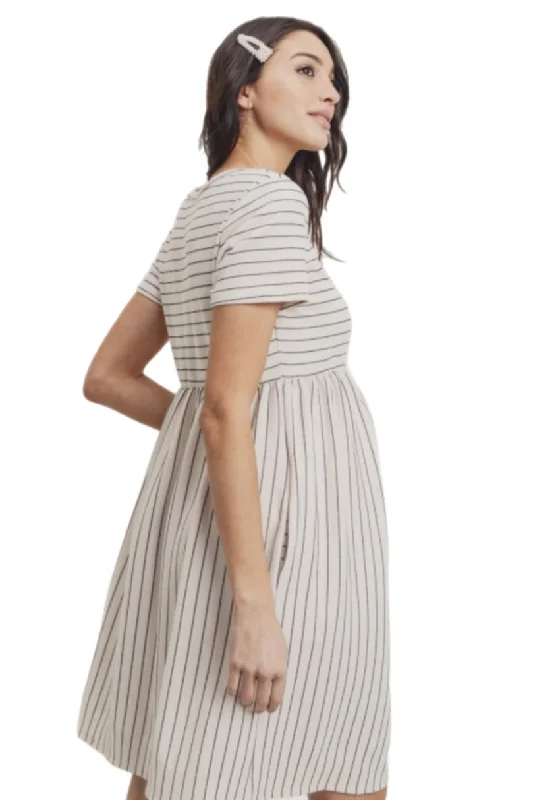 Striped Maternity Babydoll Maternity Dress in Black or Ivory Style 1995