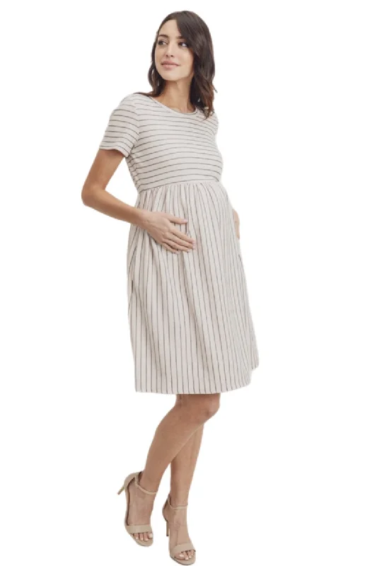 Striped Maternity Babydoll Maternity Dress in Black or Ivory Style 1995