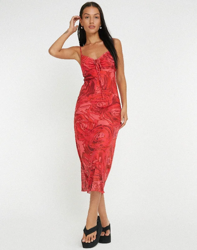 Coya Midi Dress in Rose Petal Red