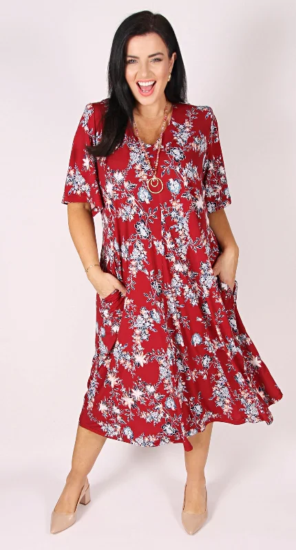 Florence Float Dress Burgundy Flowers