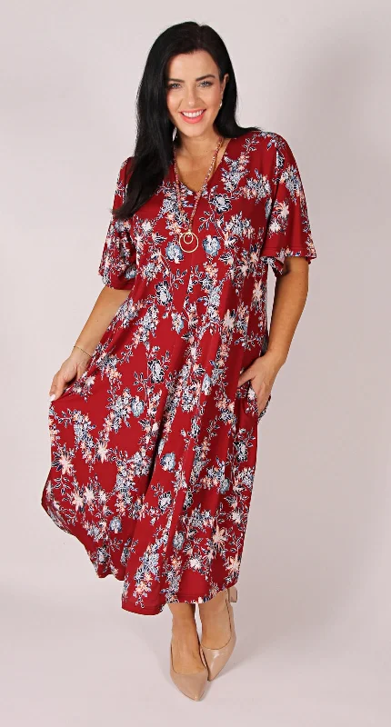 Florence Float Dress Burgundy Flowers