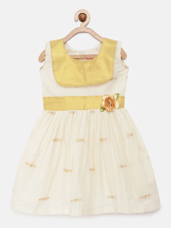 Girl's Offwhite Color Kerala Cotton Frock - Kanakadara Kids