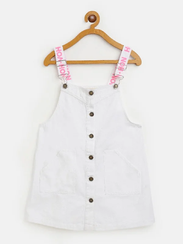 Girls White Twill Pinafore Dress - Lyush Kids