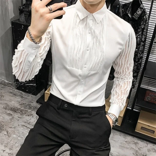 High Quality Transparent Men Shirt Long Sleeve Club Party Shirt Social Party Blouse Slim Fit Luxury Dress Shirt Camisa Masculina