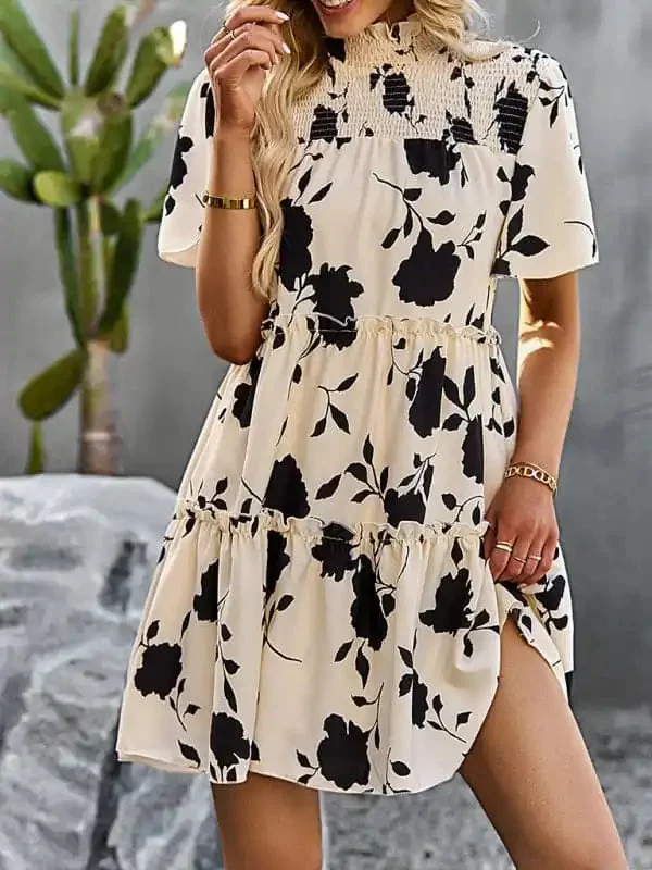 Women’s Casual Fashion Floral Print Short Sleeve Dress