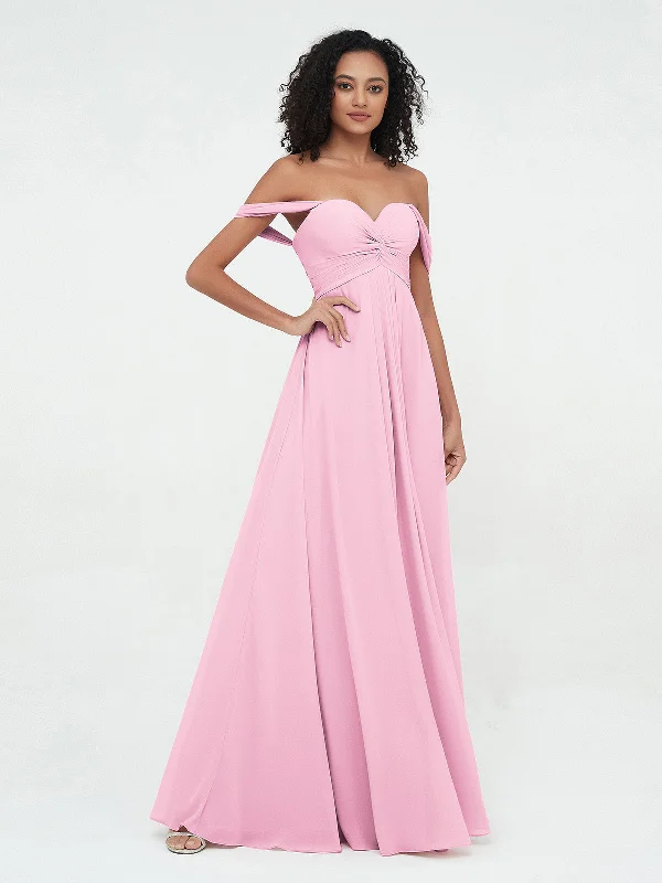 Off Shoulder Empire Dresses with Sweetheart Neck Candy Pink