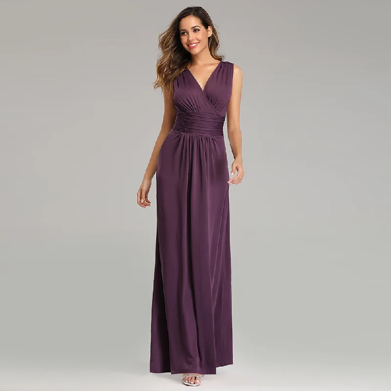 Purple A Line V Neck Simple Chiffon Prom Dress XU90803