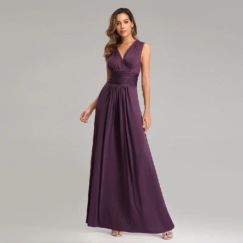 Purple A Line V Neck Simple Chiffon Prom Dress XU90803