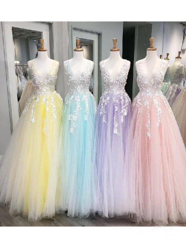 Stunning Lace Applique Ball Gown Long Ball Gown Prom Dress Quinceanera Dress OKN86