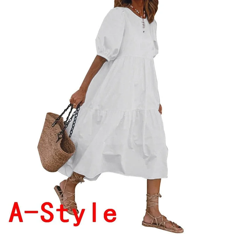 Sixsr Summer Dress Elegant Party Mid-Calf Dress Women'Summer Sundress Bohemian Beach Sundress Casual Vestido Plus Size